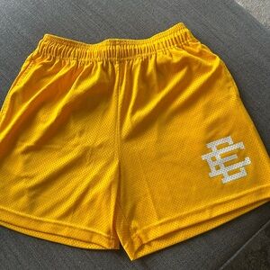 Eric Emanuel Yellow Mesh Athletic Shorts with White Logo